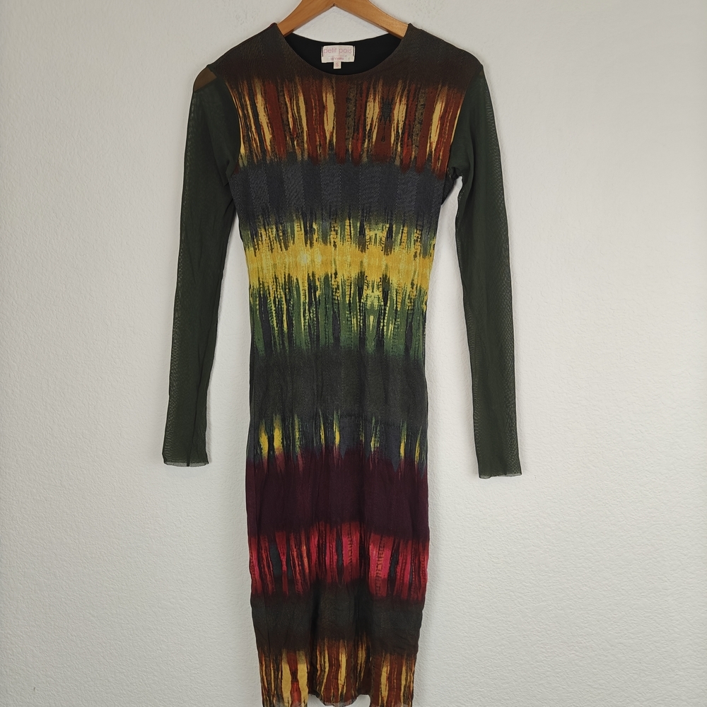 Petit Pois by Viviana Stretch Mesh Bodycon Midi Dress Pullover Minimalist Sz S